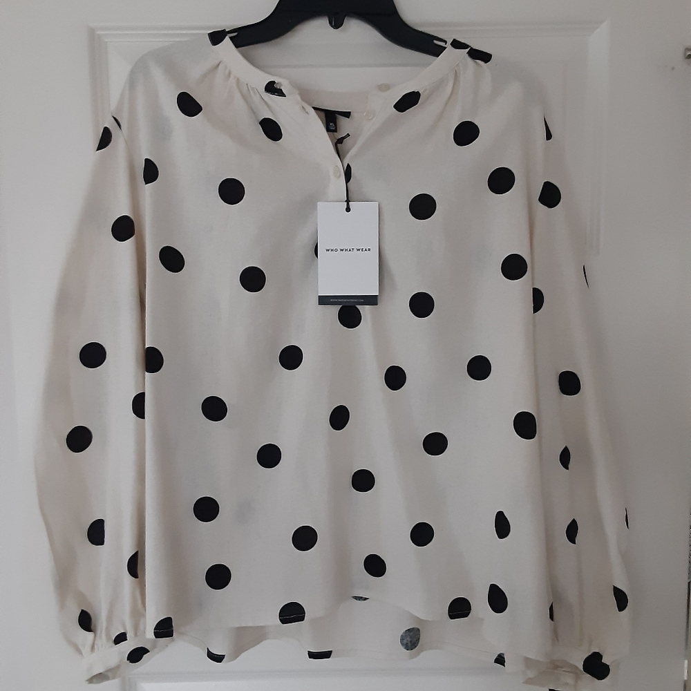 Who What Wear Linen Dot Top